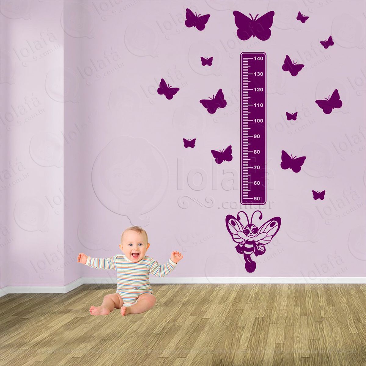 borboleta e borboletas adesivo régua de crescimento infantil, medidor de altura para quarto, porta e parede - mod:544