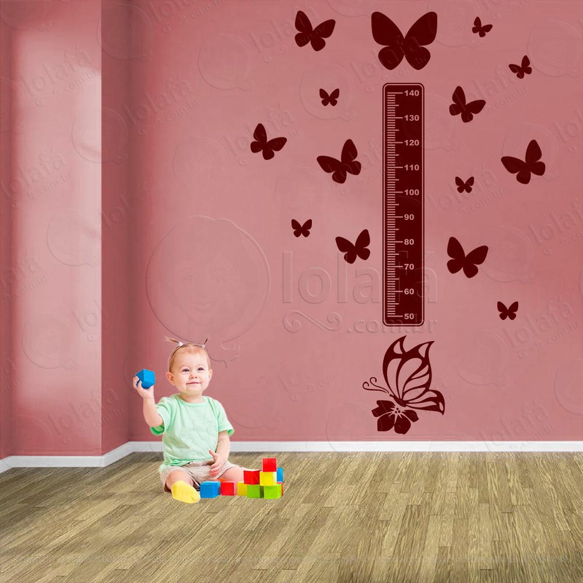 borboleta e borboletas adesivo régua de crescimento infantil, medidor de altura para quarto, porta e parede - mod:550