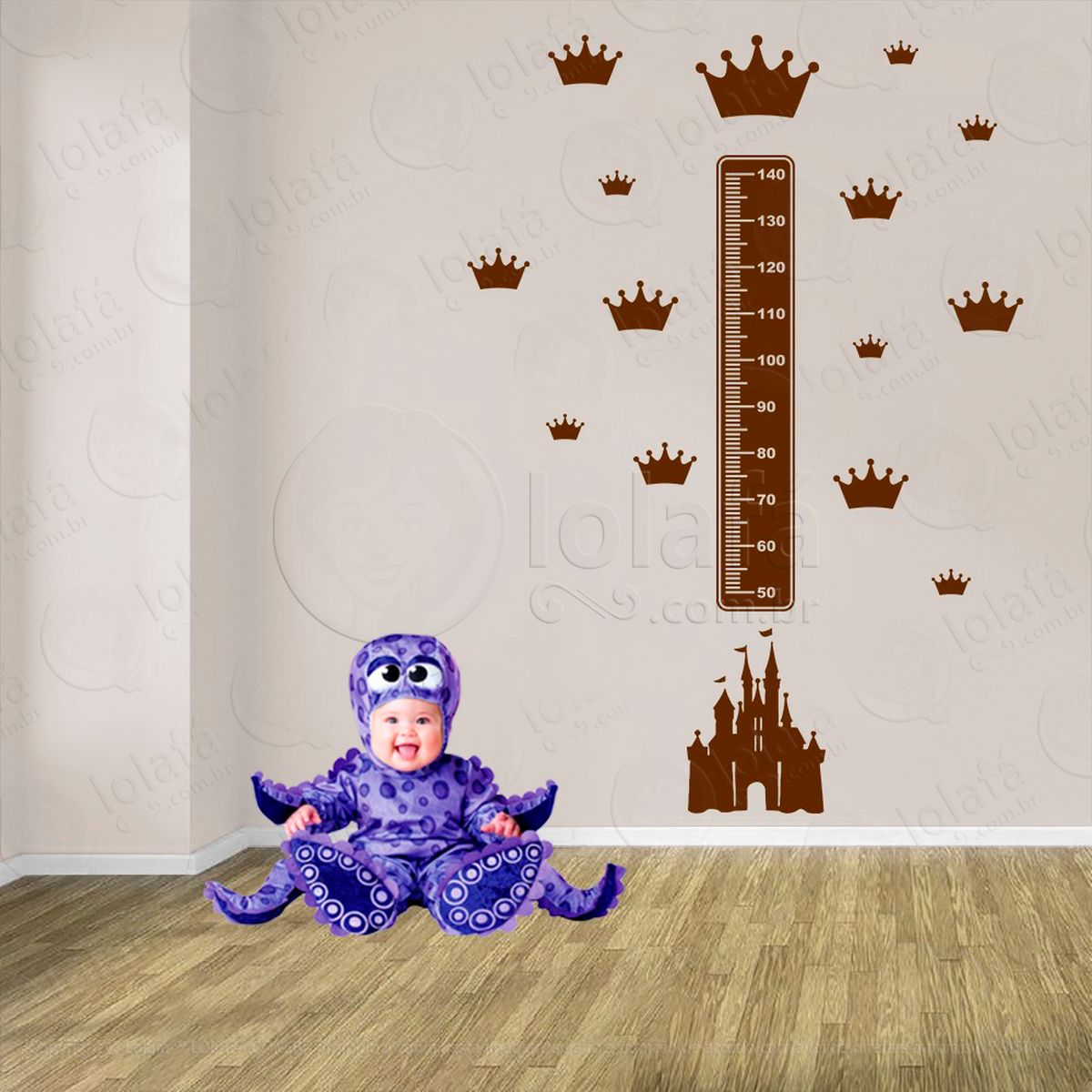 castelo e coroas adesivo régua de crescimento infantil, medidor de altura para quarto, porta e parede - mod:553