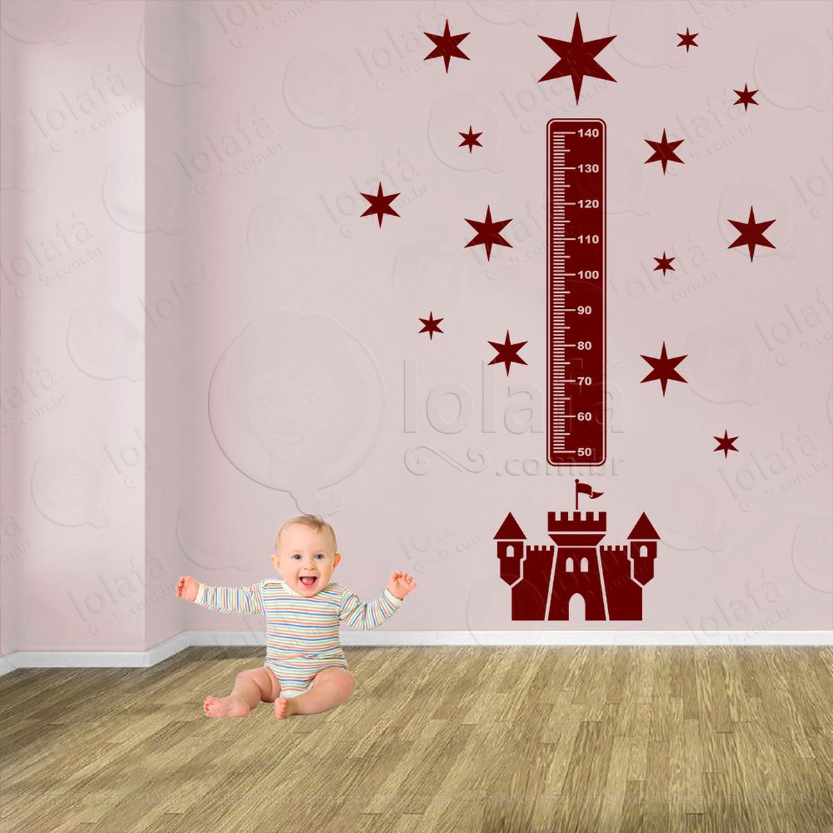 castelo e estrelas adesivo régua de crescimento infantil, medidor de altura para quarto, porta e parede - mod:556