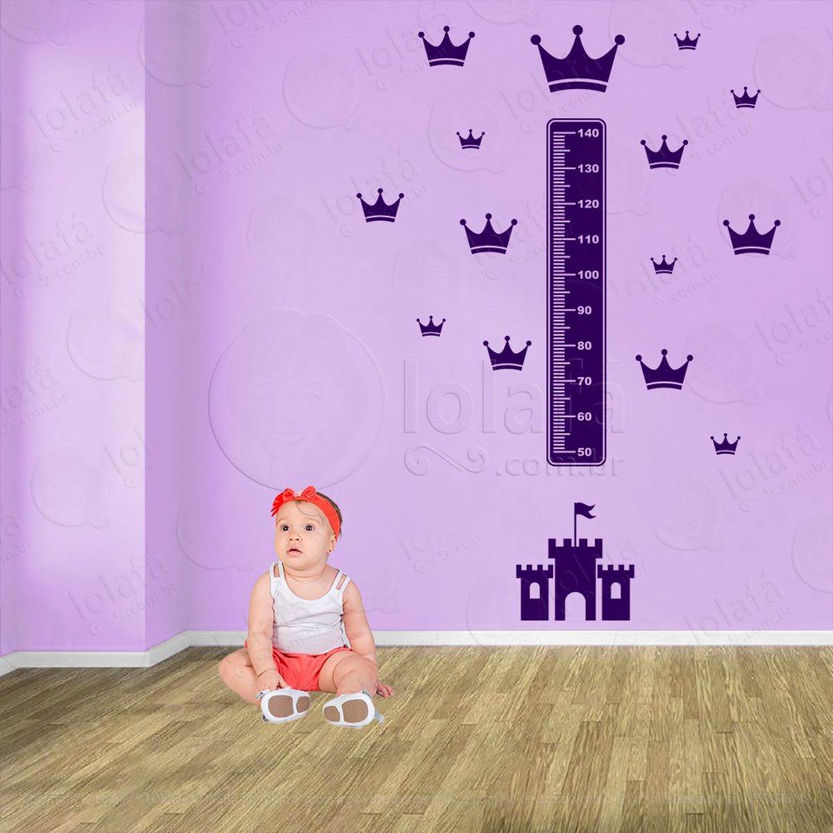 castelo e coroas adesivo régua de crescimento infantil, medidor de altura para quarto, porta e parede - mod:557