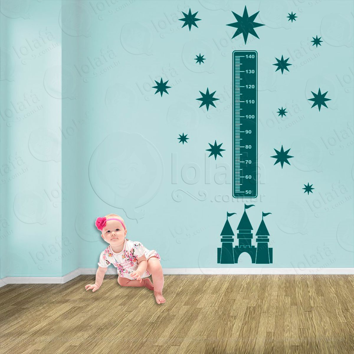 castelo e estrelas adesivo régua de crescimento infantil, medidor de altura para quarto, porta e parede - mod:560