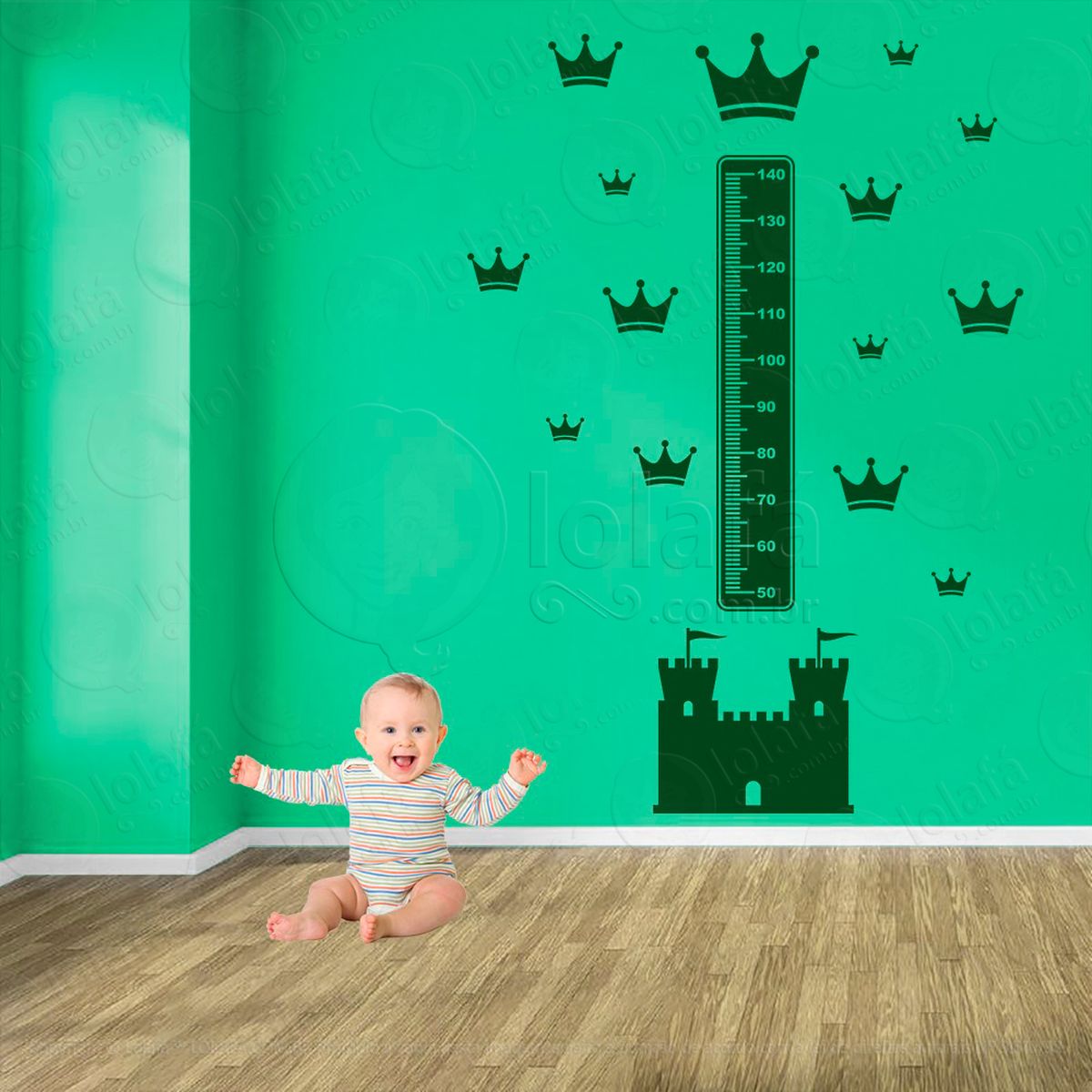 castelo e coroas adesivo régua de crescimento infantil, medidor de altura para quarto, porta e parede - mod:561