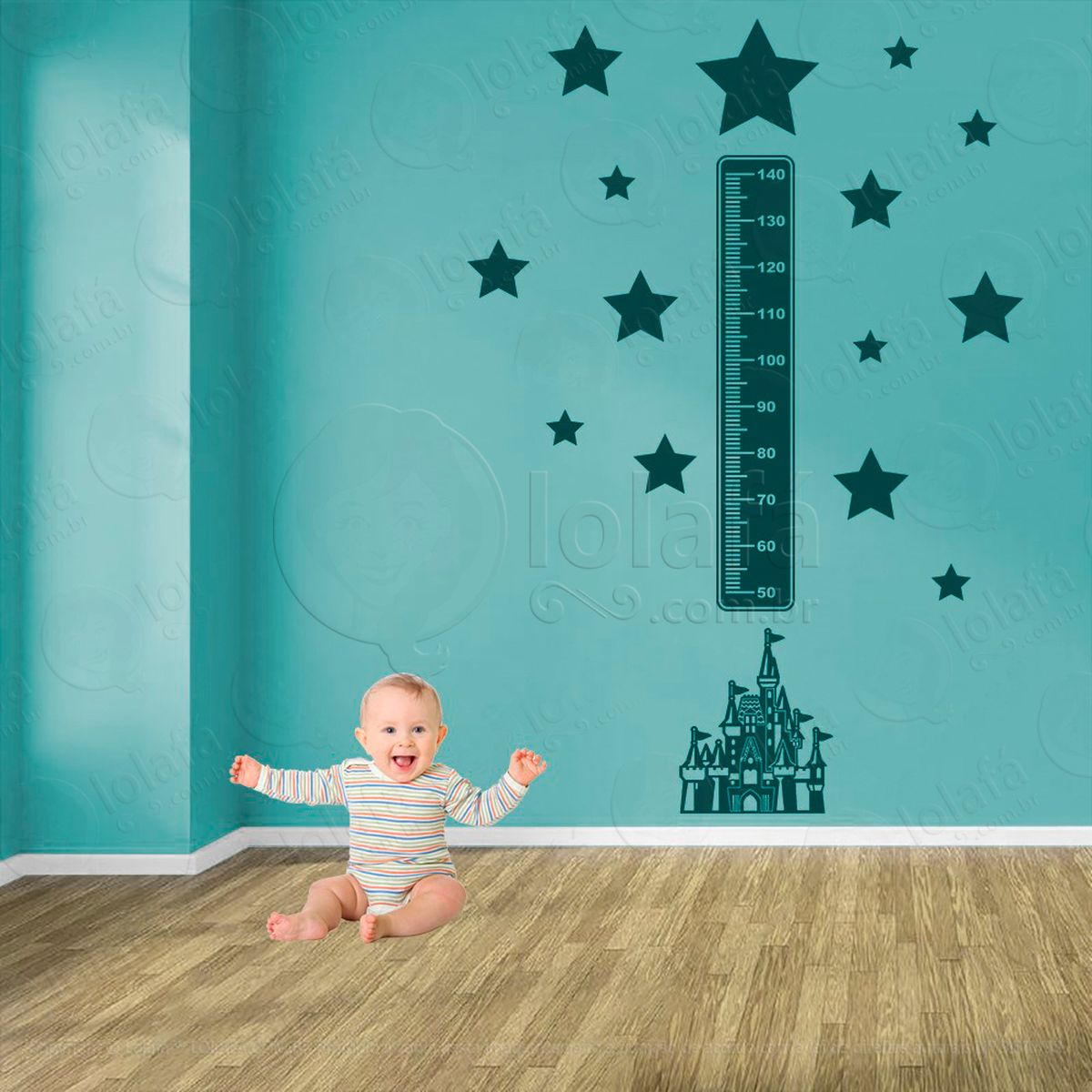 castelo e estrelas adesivo régua de crescimento infantil, medidor de altura para quarto, porta e parede - mod:564