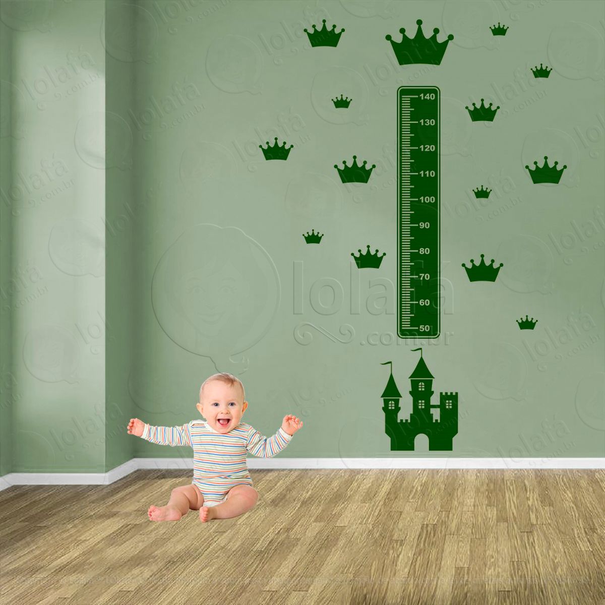 castelo e coroas adesivo régua de crescimento infantil, medidor de altura para quarto, porta e parede - mod:565