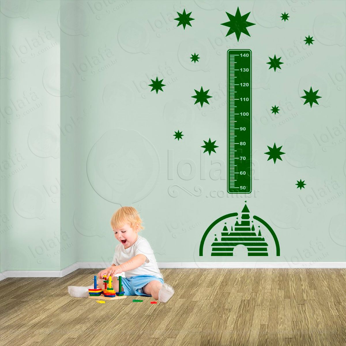 castelo e estrelas adesivo régua de crescimento infantil, medidor de altura para quarto, porta e parede - mod:568