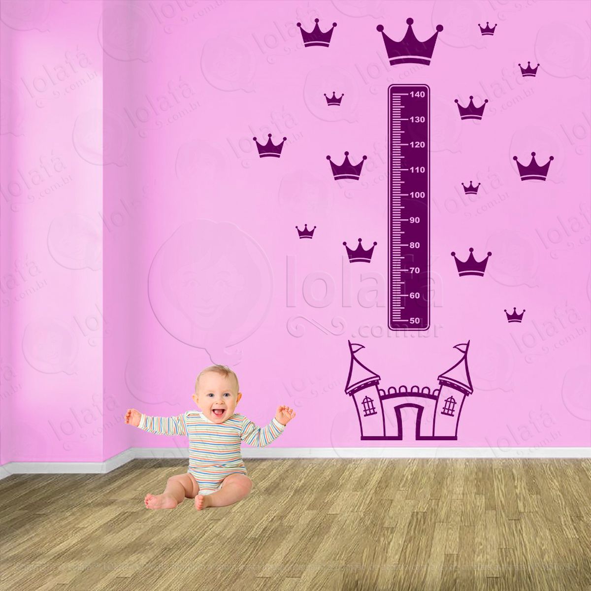 castelo e coroas adesivo régua de crescimento infantil, medidor de altura para quarto, porta e parede - mod:569
