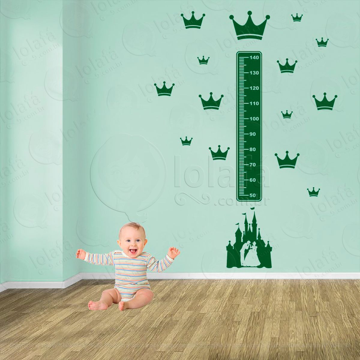 castelo e coroas adesivo régua de crescimento infantil, medidor de altura para quarto, porta e parede - mod:573