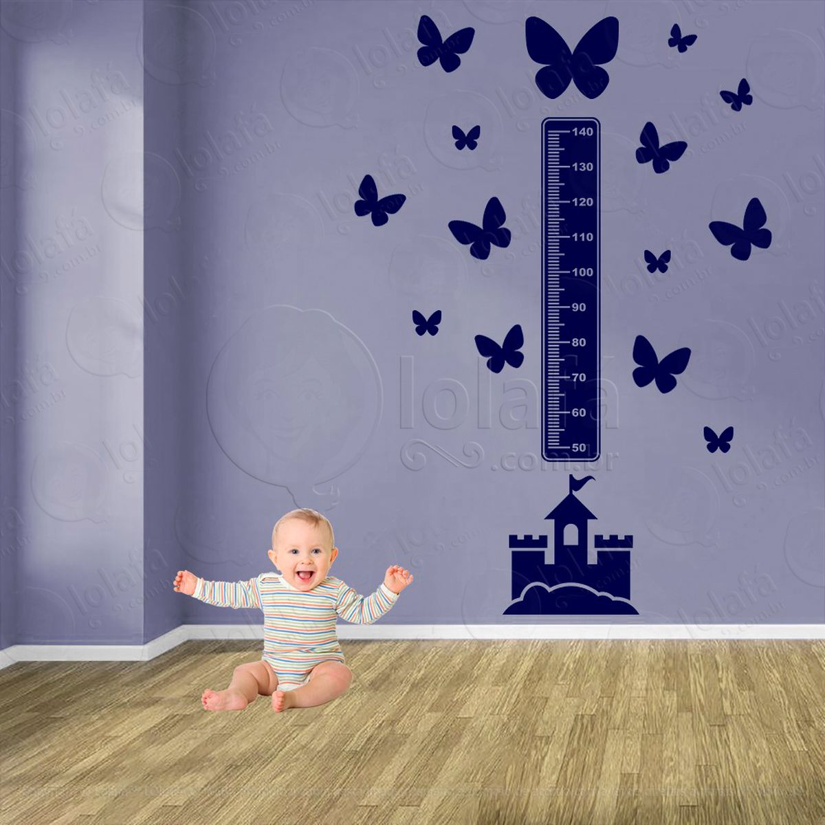 castelo e borboletas adesivo régua de crescimento infantil, medidor de altura para quarto, porta e parede - mod:574