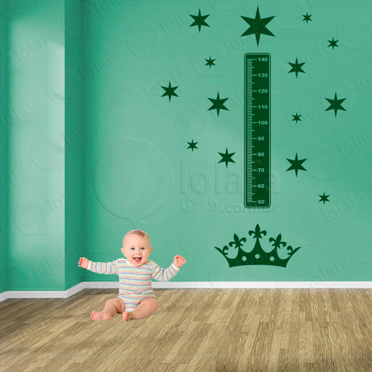 coroa e estrelas adesivo régua de crescimento infantil, medidor de altura para quarto, porta e parede - mod:579