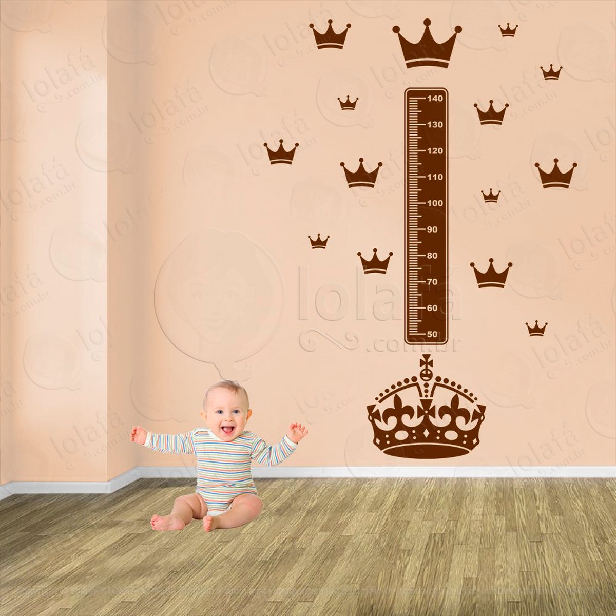 coroa e coroas adesivo régua de crescimento infantil, medidor de altura para quarto, porta e parede - mod:580