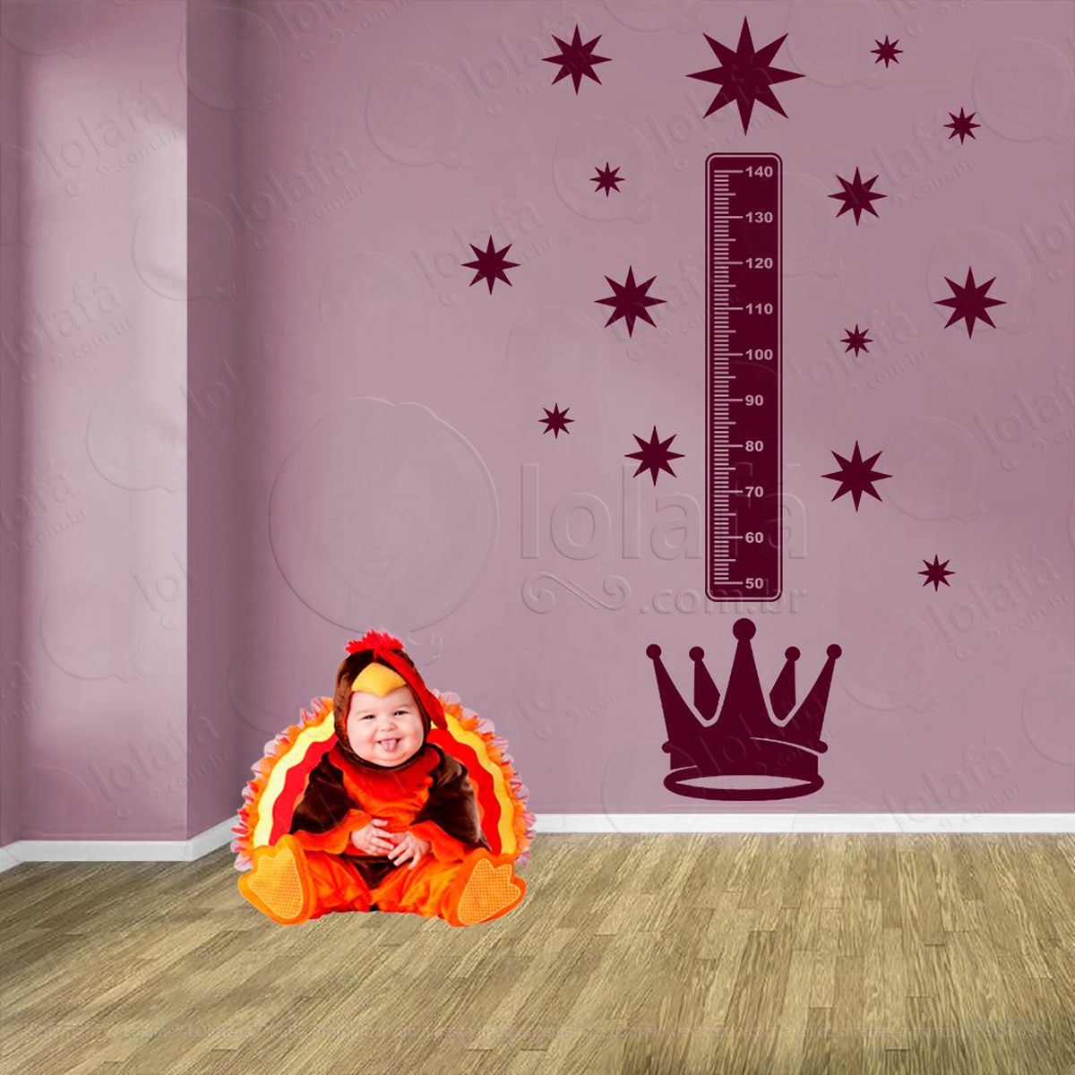coroa e estrelas adesivo régua de crescimento infantil, medidor de altura para quarto, porta e parede - mod:583