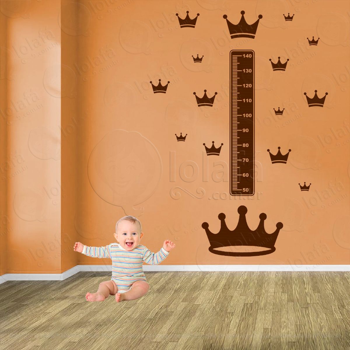 coroa e coroas adesivo régua de crescimento infantil, medidor de altura para quarto, porta e parede - mod:584