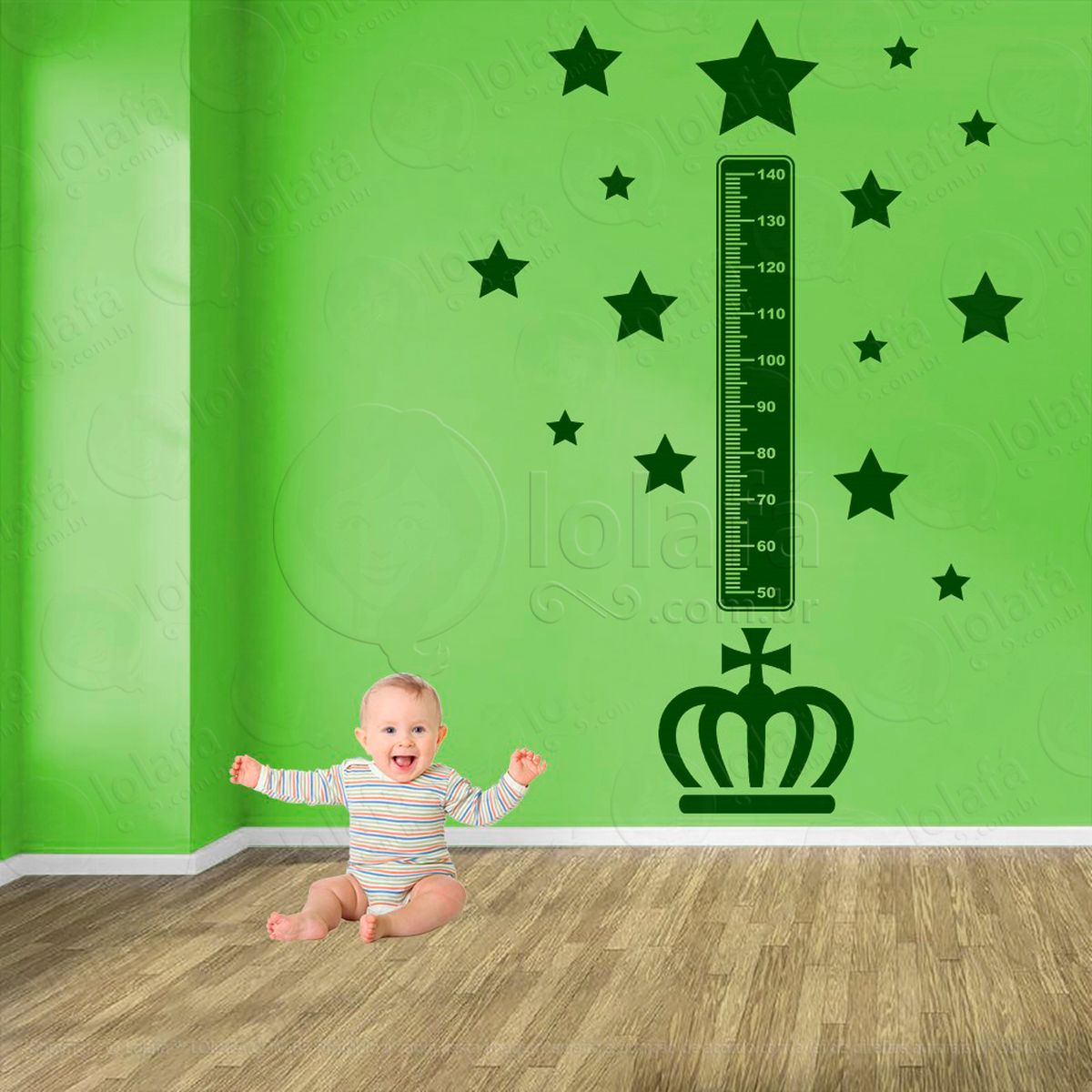 coroa e estrelas adesivo régua de crescimento infantil, medidor de altura para quarto, porta e parede - mod:587