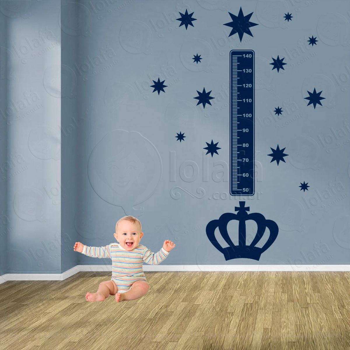 coroa e estrelas adesivo régua de crescimento infantil, medidor de altura para quarto, porta e parede - mod:591