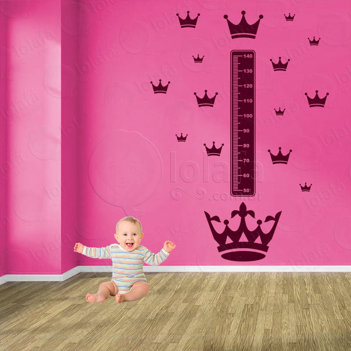 coroa e coroas adesivo régua de crescimento infantil, medidor de altura para quarto, porta e parede - mod:593