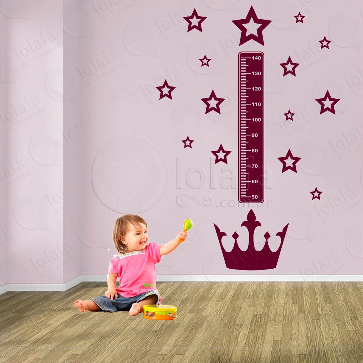 coroa e estrelas adesivo régua de crescimento infantil, medidor de altura para quarto, porta e parede - mod:596