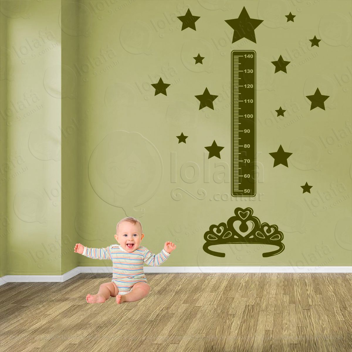 coroa e estrelas adesivo régua de crescimento infantil, medidor de altura para quarto, porta e parede - mod:601
