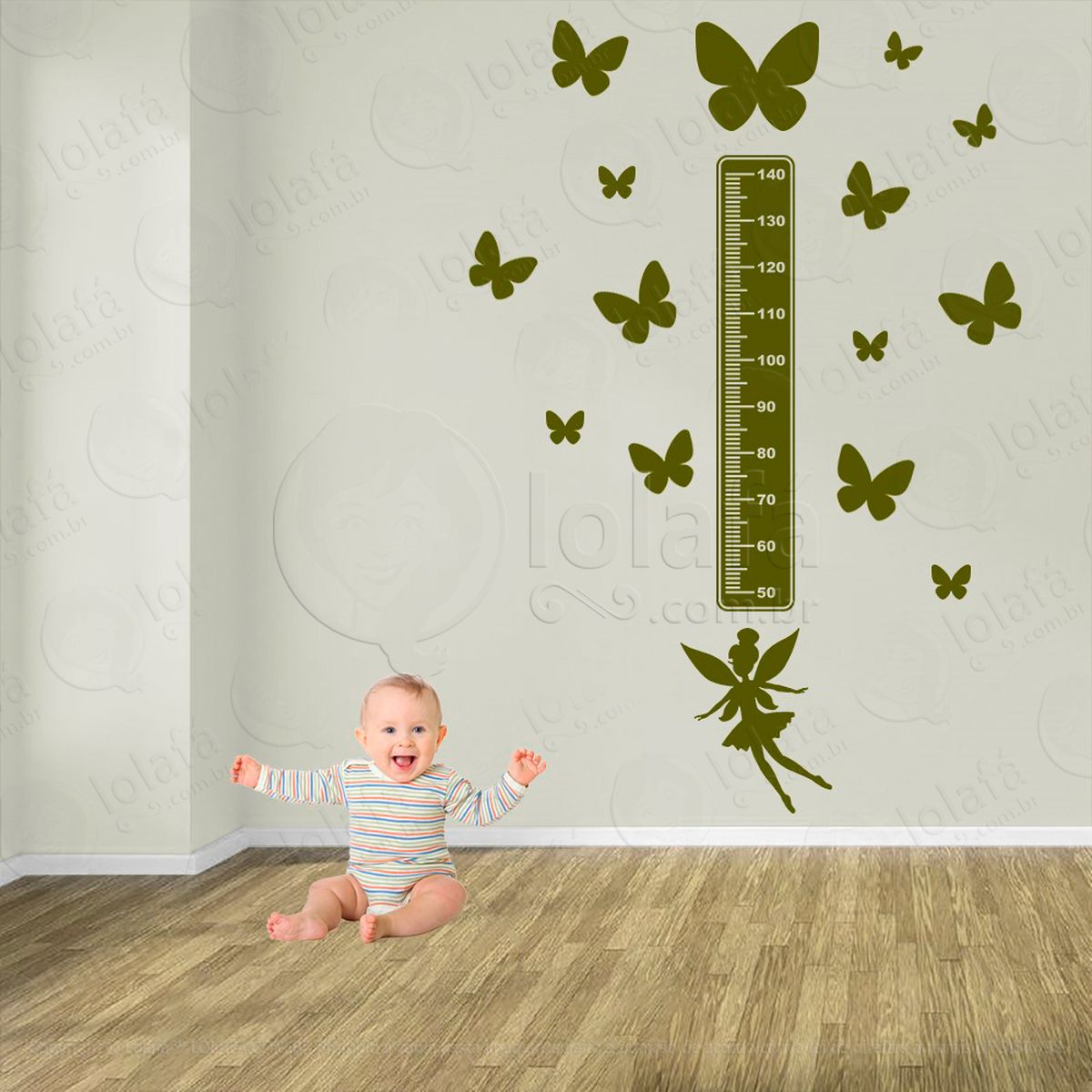 fada e borboletas adesivo régua de crescimento infantil, medidor de altura para quarto, porta e parede - mod:603