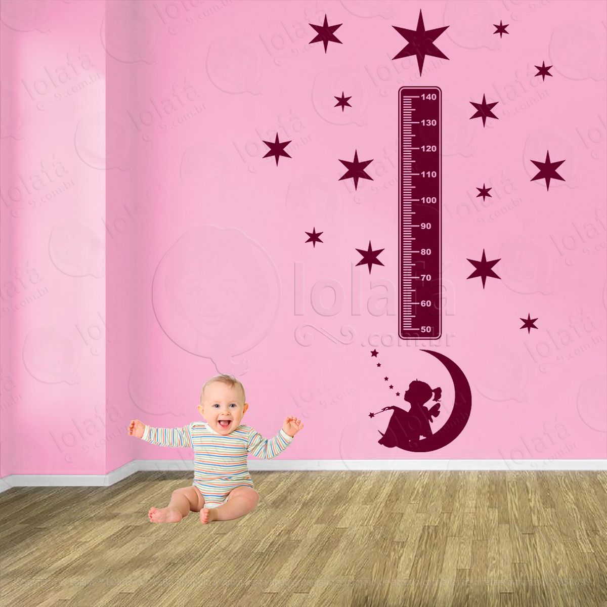 fada e estrelas adesivo régua de crescimento infantil, medidor de altura para quarto, porta e parede - mod:604