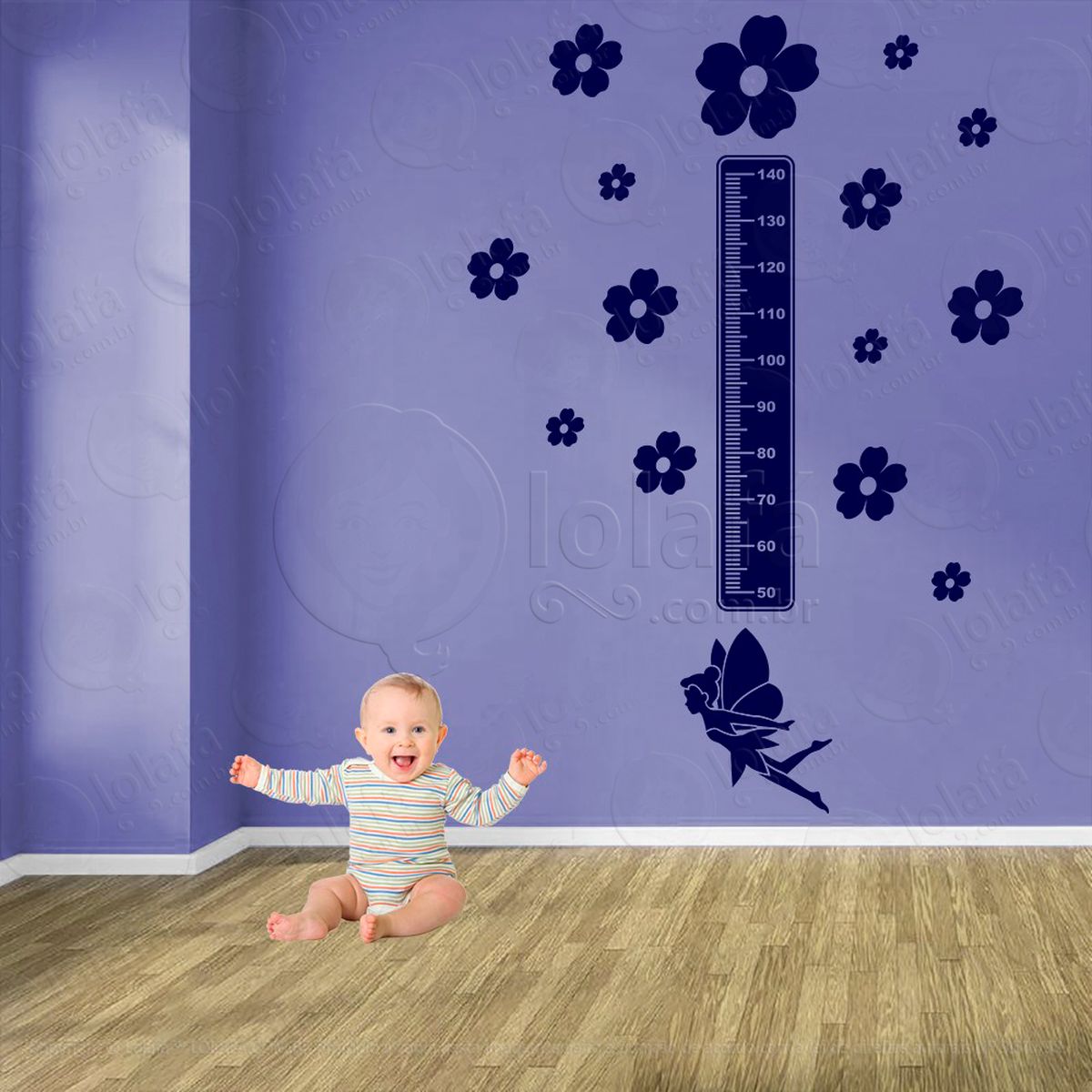 fada e flores adesivo régua de crescimento infantil, medidor de altura para quarto, porta e parede - mod:605