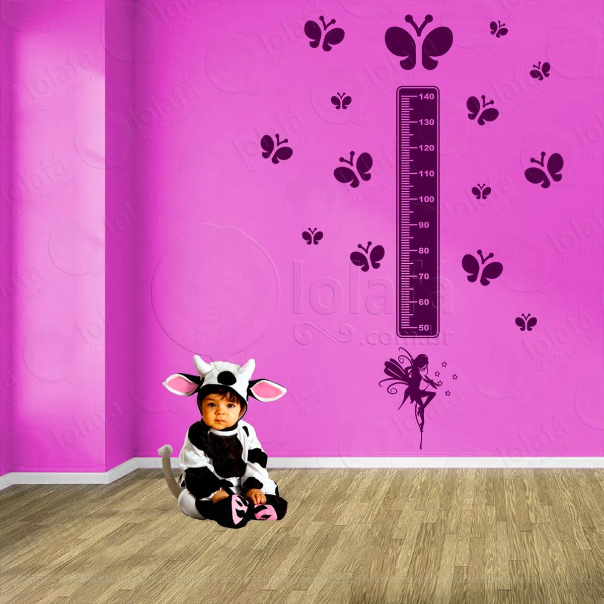 fada e borboletas adesivo régua de crescimento infantil, medidor de altura para quarto, porta e parede - mod:606