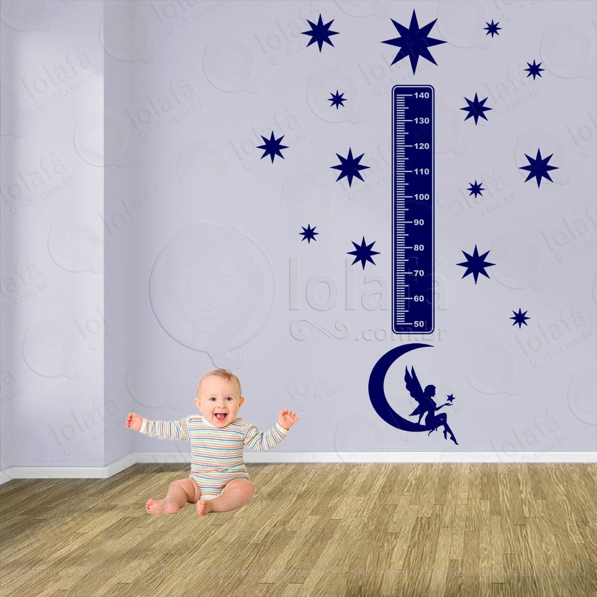 fada e estrelas adesivo régua de crescimento infantil, medidor de altura para quarto, porta e parede - mod:607