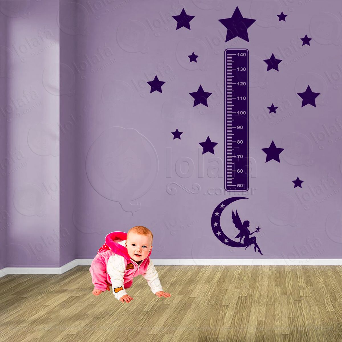 fada e estrelas adesivo régua de crescimento infantil, medidor de altura para quarto, porta e parede - mod:608