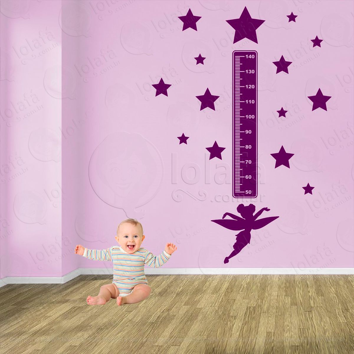 fada e estrelas adesivo régua de crescimento infantil, medidor de altura para quarto, porta e parede - mod:610