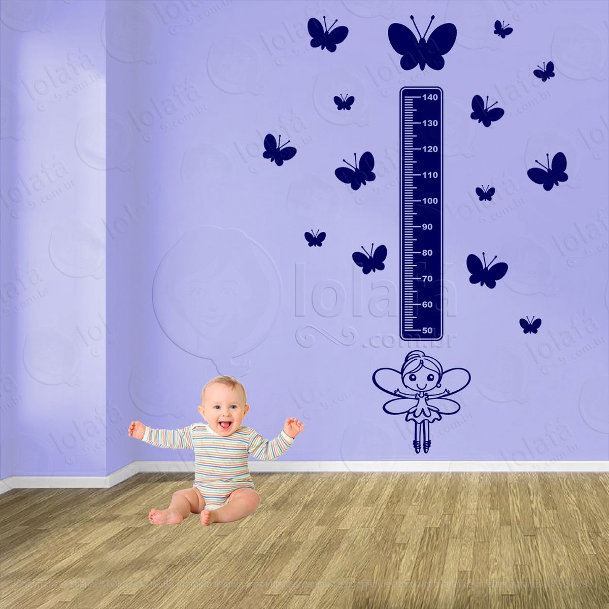 fada e borboletas adesivo régua de crescimento infantil, medidor de altura para quarto, porta e parede - mod:611