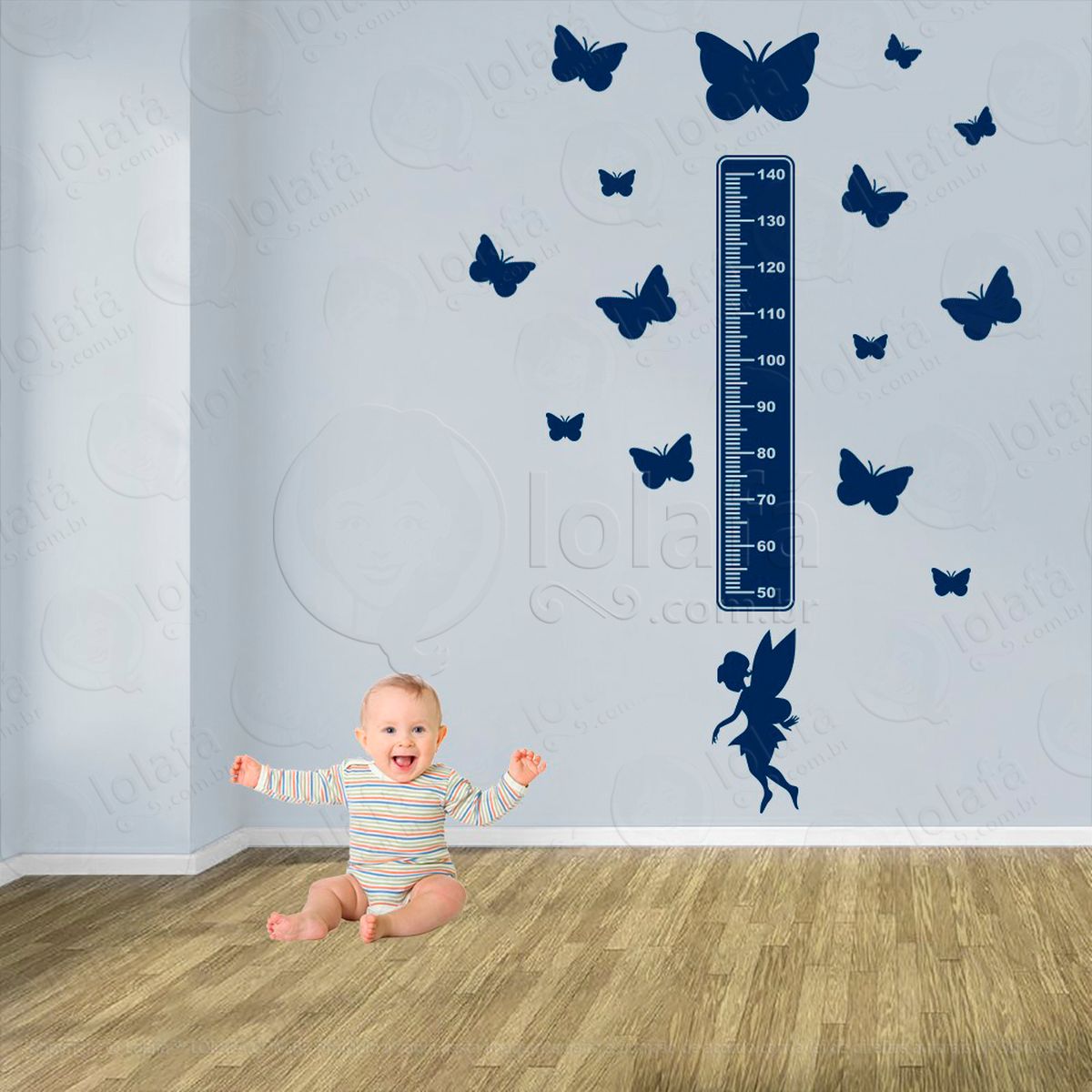 fada e borboletas adesivo régua de crescimento infantil, medidor de altura para quarto, porta e parede - mod:614