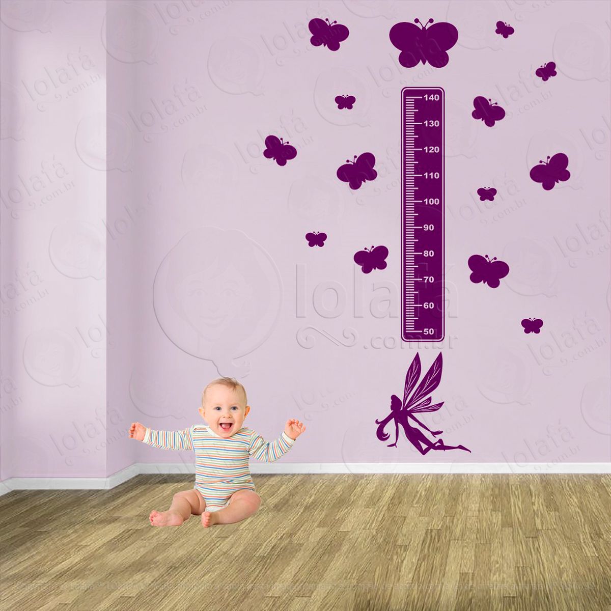 fada e borboletas adesivo régua de crescimento infantil, medidor de altura para quarto, porta e parede - mod:618