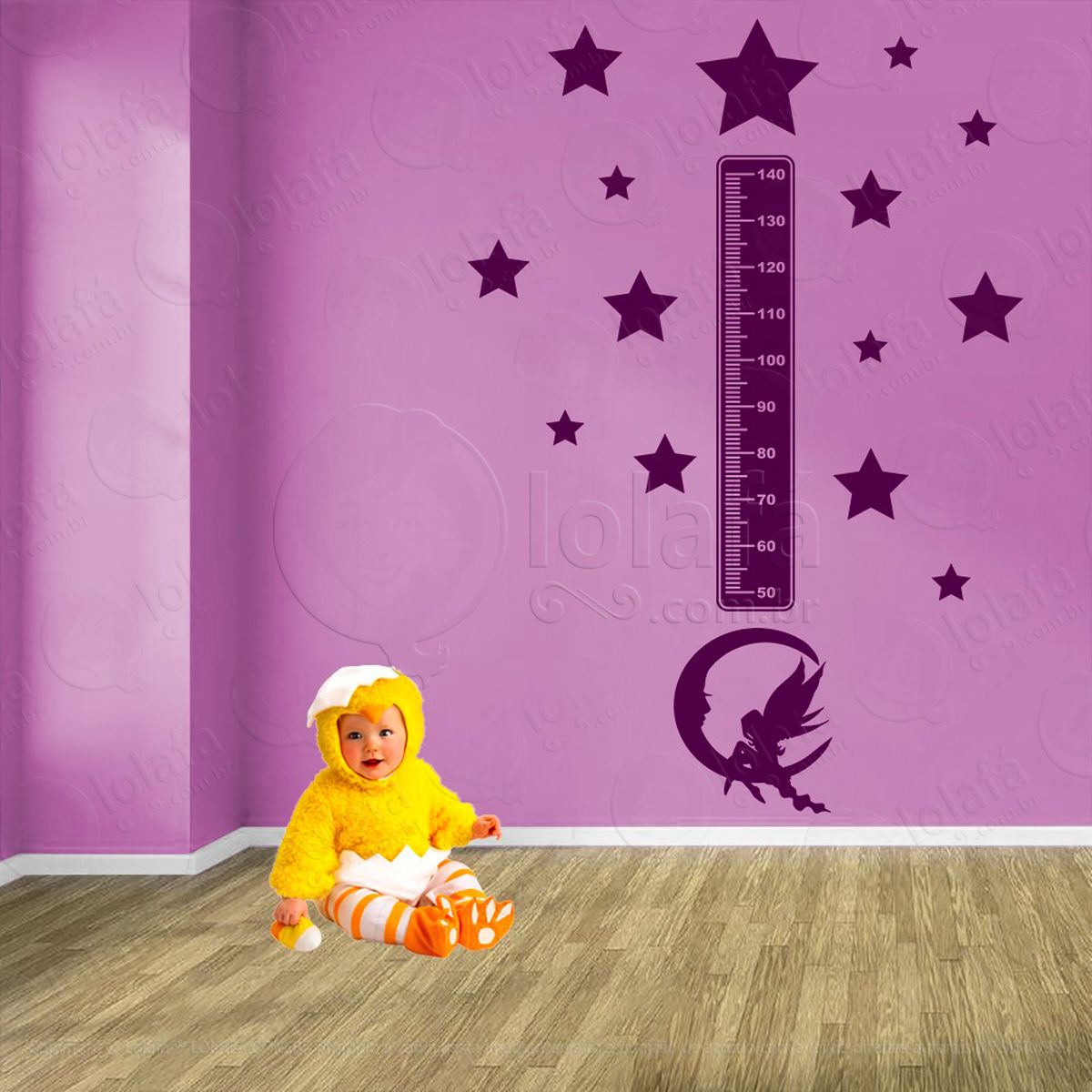 fada e estrelas adesivo régua de crescimento infantil, medidor de altura para quarto, porta e parede - mod:620