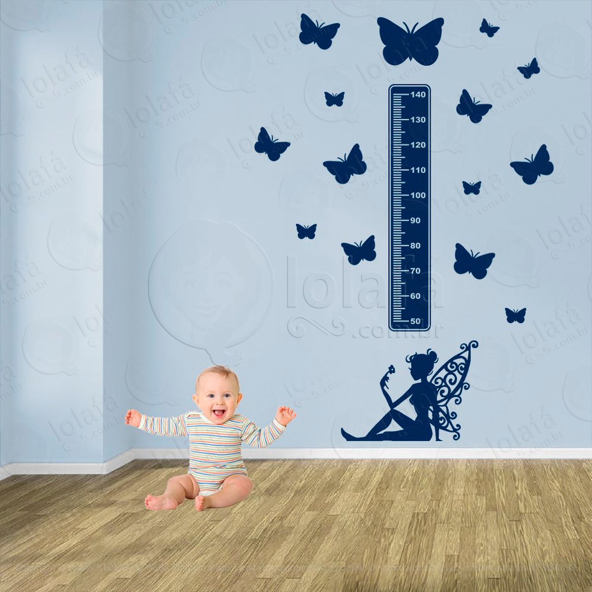 fada e borboletas adesivo régua de crescimento infantil, medidor de altura para quarto, porta e parede - mod:621