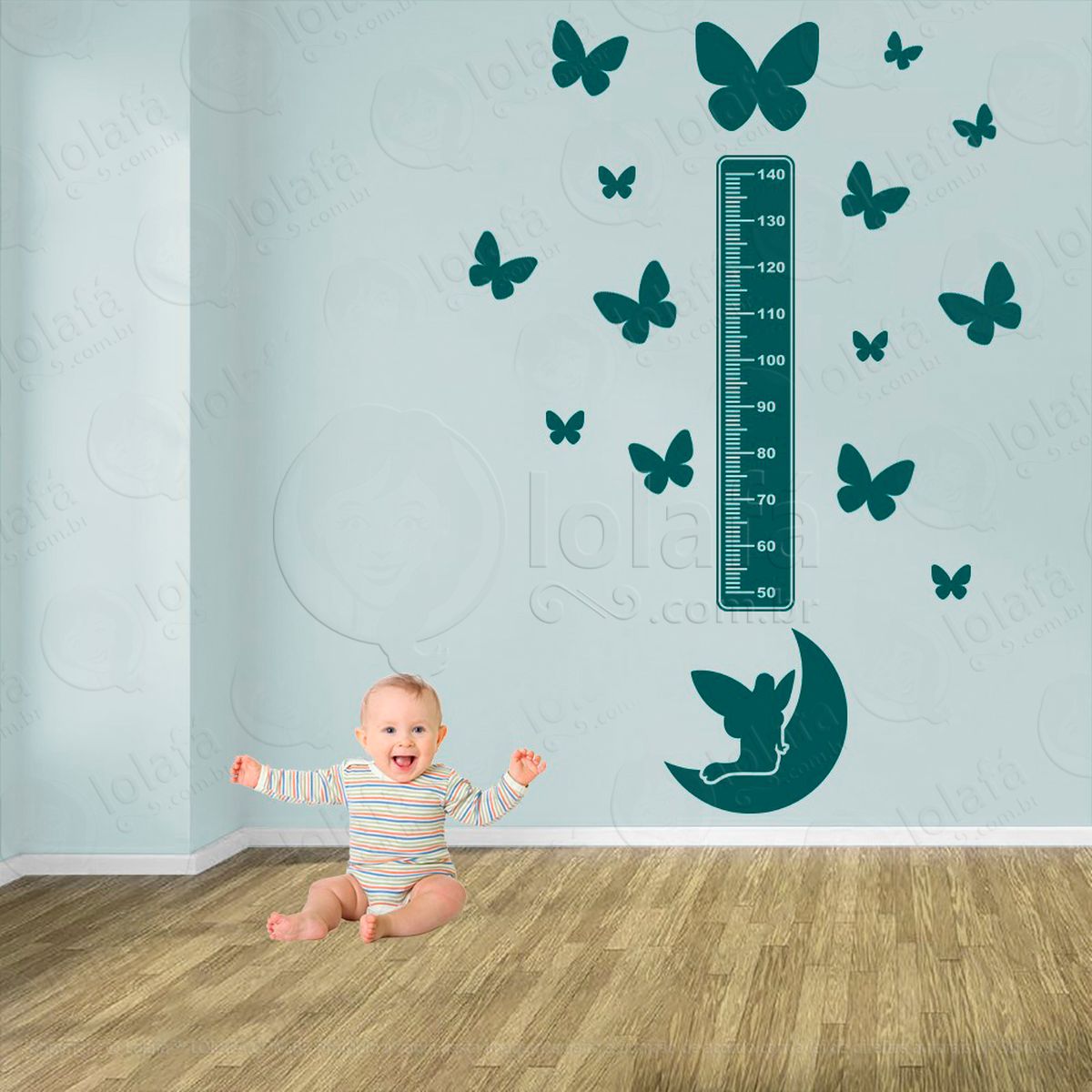 fada e borboletas adesivo régua de crescimento infantil, medidor de altura para quarto, porta e parede - mod:622