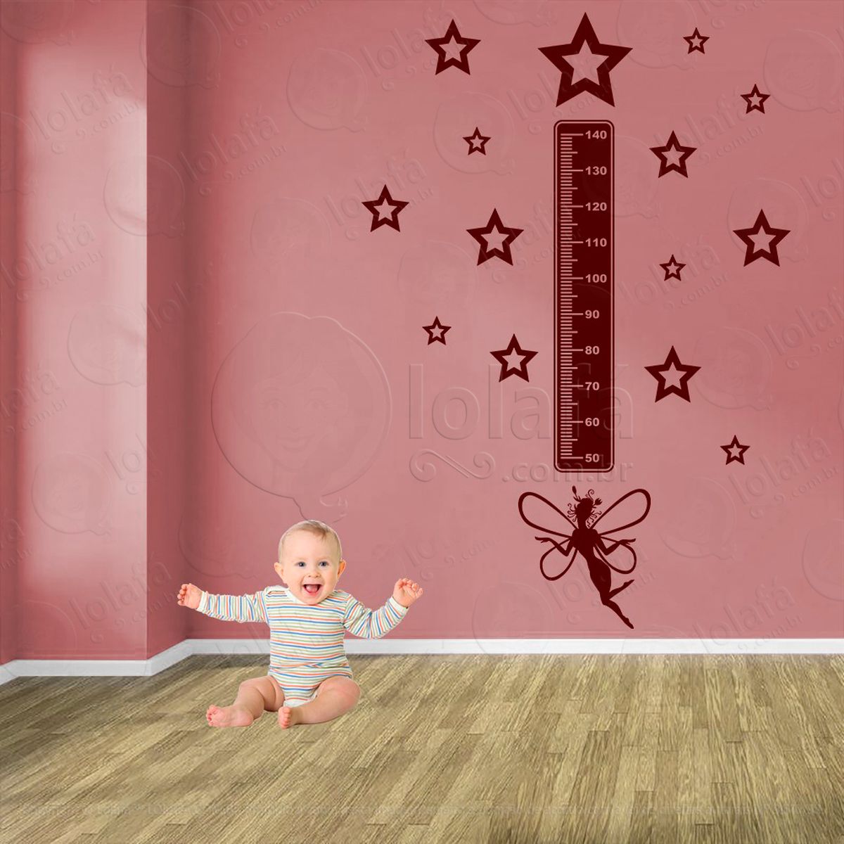 fada e estrelas adesivo régua de crescimento infantil, medidor de altura para quarto, porta e parede - mod:624