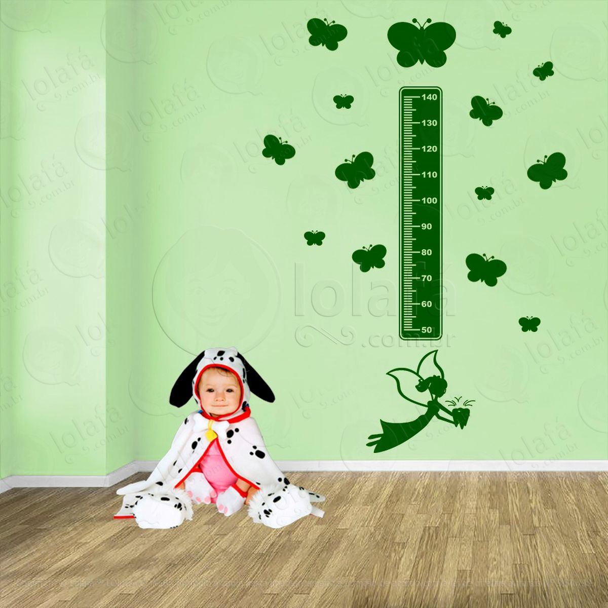fada e borboletas adesivo régua de crescimento infantil, medidor de altura para quarto, porta e parede - mod:625