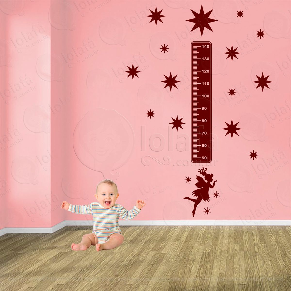 fada e estrelas adesivo régua de crescimento infantil, medidor de altura para quarto, porta e parede - mod:628