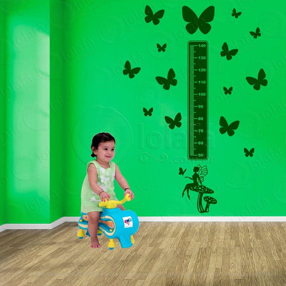 fada e borboletas adesivo régua de crescimento infantil, medidor de altura para quarto, porta e parede - mod:629