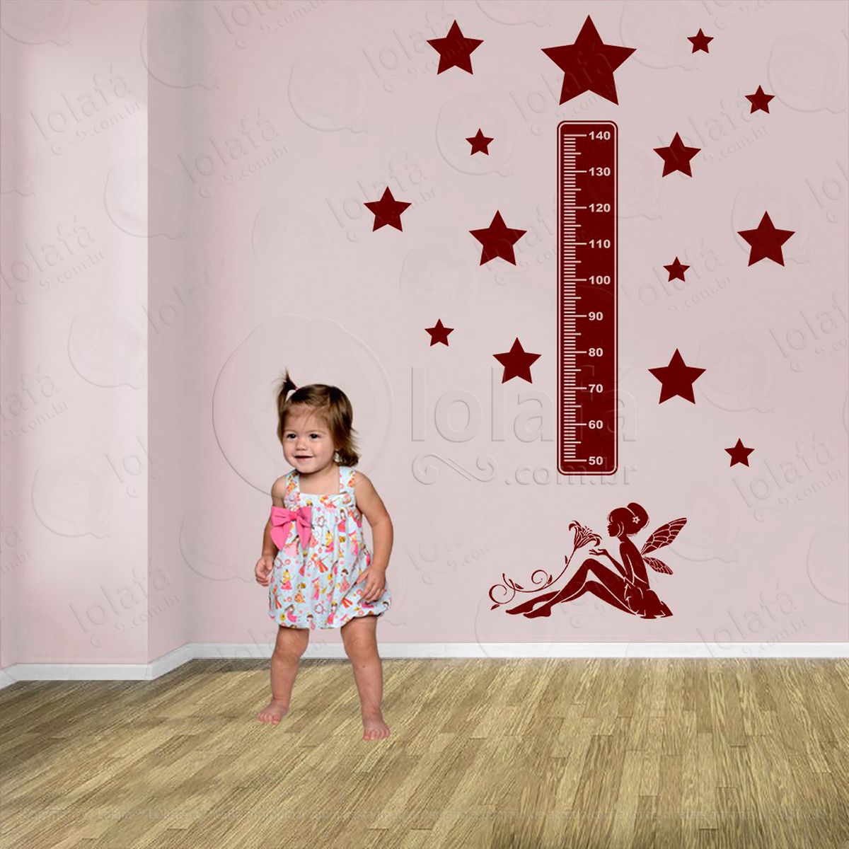 fada e estrelas adesivo régua de crescimento infantil, medidor de altura para quarto, porta e parede - mod:630