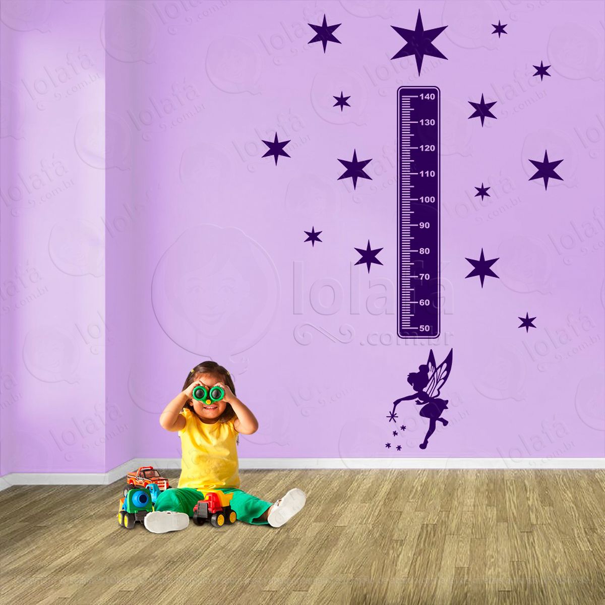 fada e estrelas adesivo régua de crescimento infantil, medidor de altura para quarto, porta e parede - mod:631
