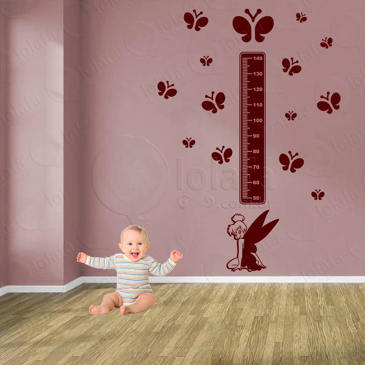 fada e borboletas adesivo régua de crescimento infantil, medidor de altura para quarto, porta e parede - mod:632