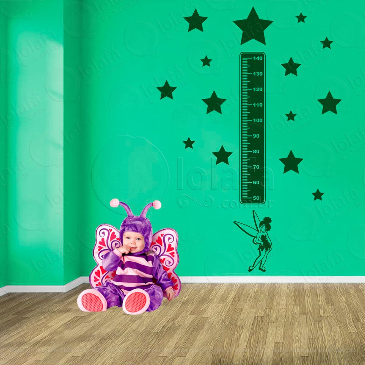 fada e estrelas adesivo régua de crescimento infantil, medidor de altura para quarto, porta e parede - mod:635