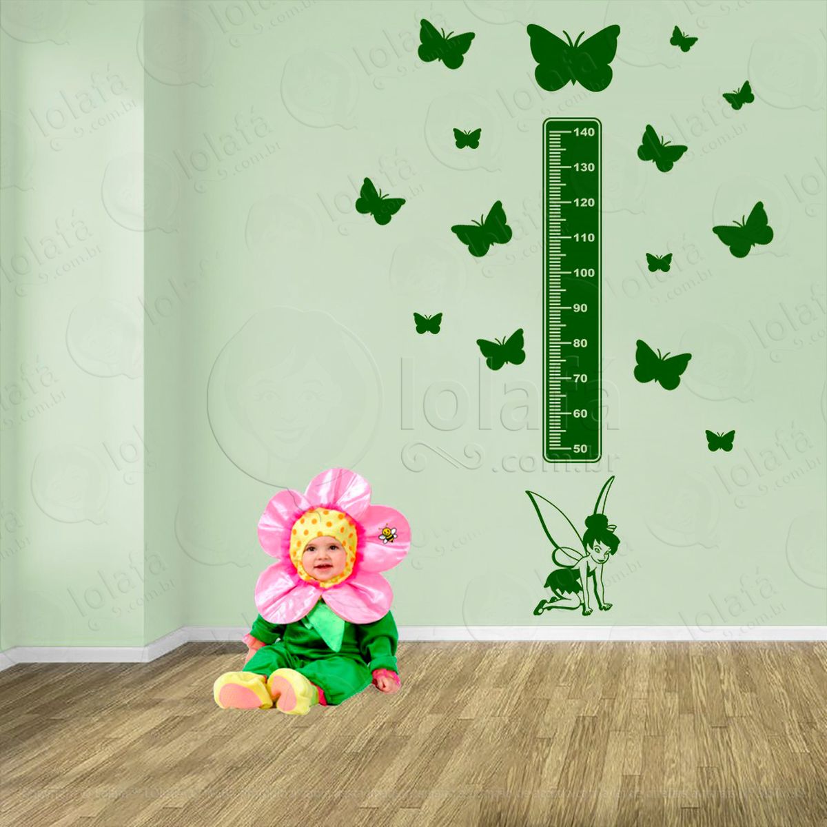 fada e borboletas adesivo régua de crescimento infantil, medidor de altura para quarto, porta e parede - mod:636
