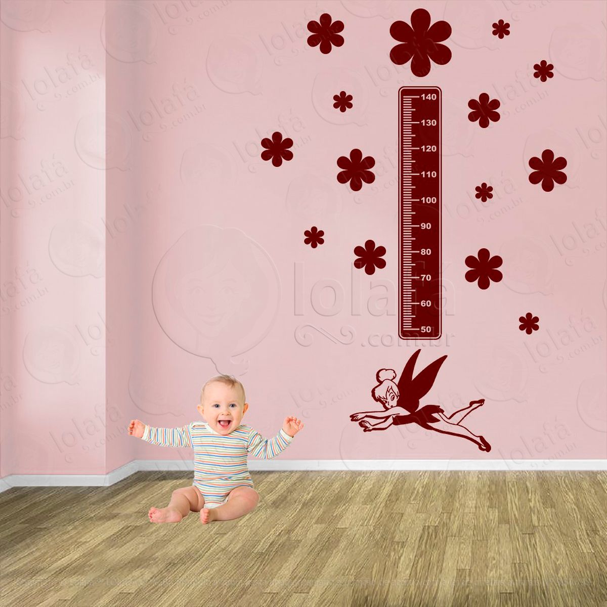fada e flores adesivo régua de crescimento infantil, medidor de altura para quarto, porta e parede - mod:637