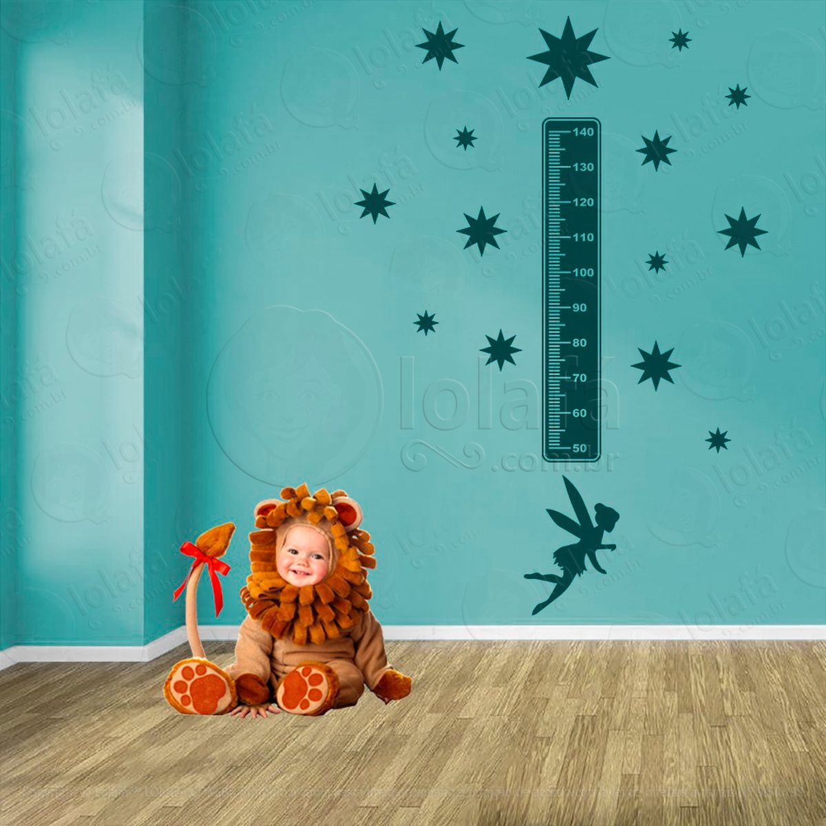 fada e estrelas adesivo régua de crescimento infantil, medidor de altura para quarto, porta e parede - mod:638