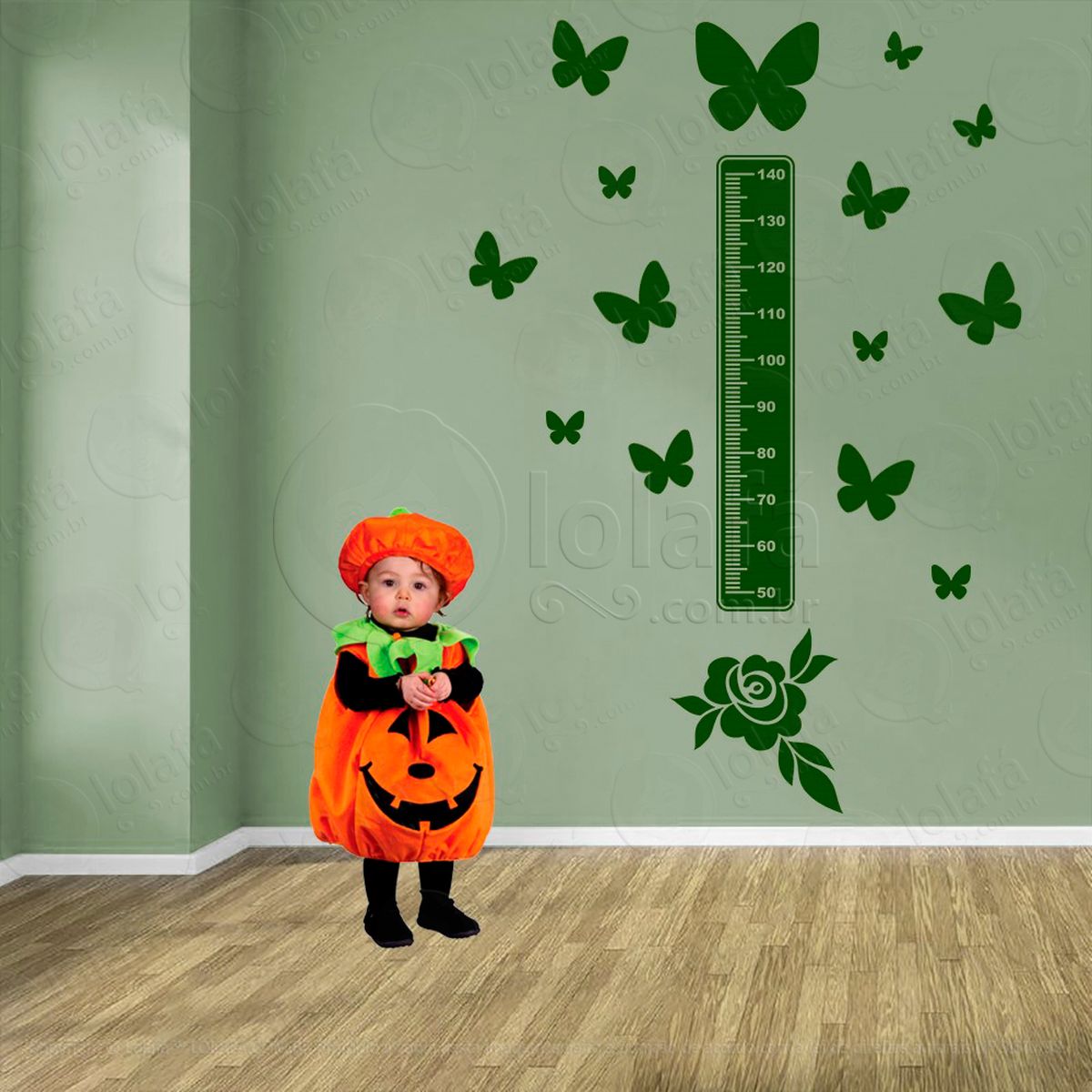 flor e borboletas adesivo régua de crescimento infantil, medidor de altura para quarto, porta e parede - mod:639