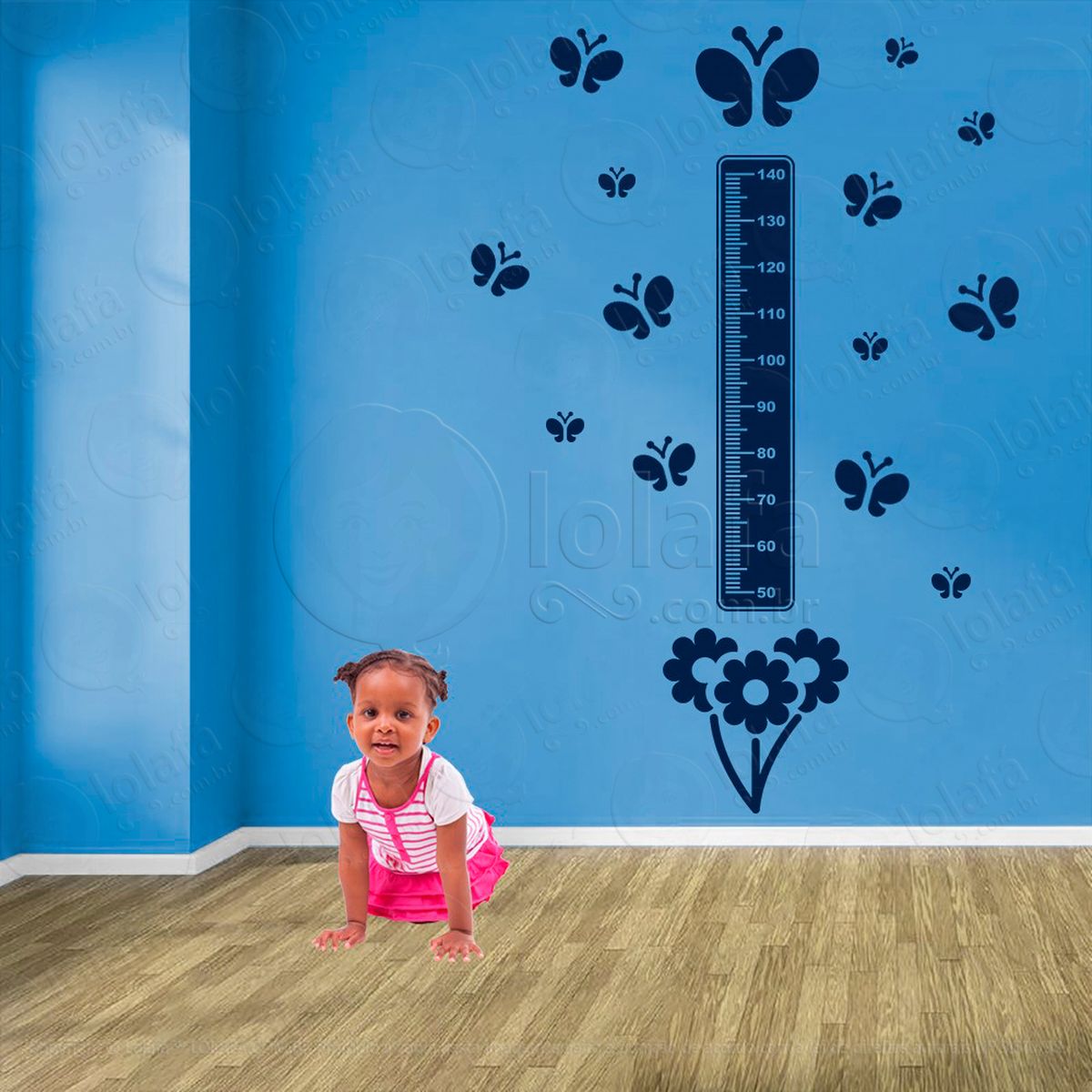 flor e borboletas adesivo régua de crescimento infantil, medidor de altura para quarto, porta e parede - mod:641