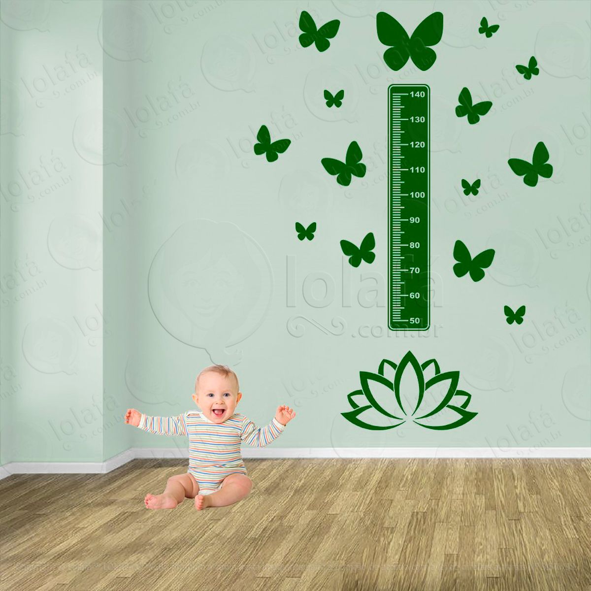 flor e borboletas adesivo régua de crescimento infantil, medidor de altura para quarto, porta e parede - mod:642