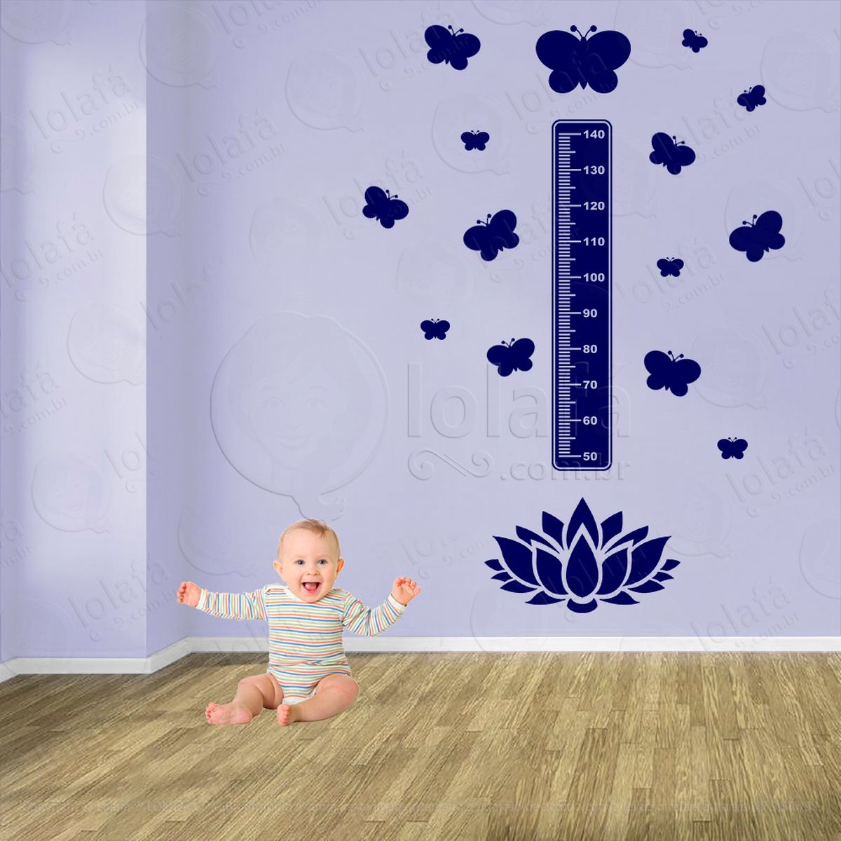 flor e borboletas adesivo régua de crescimento infantil, medidor de altura para quarto, porta e parede - mod:659